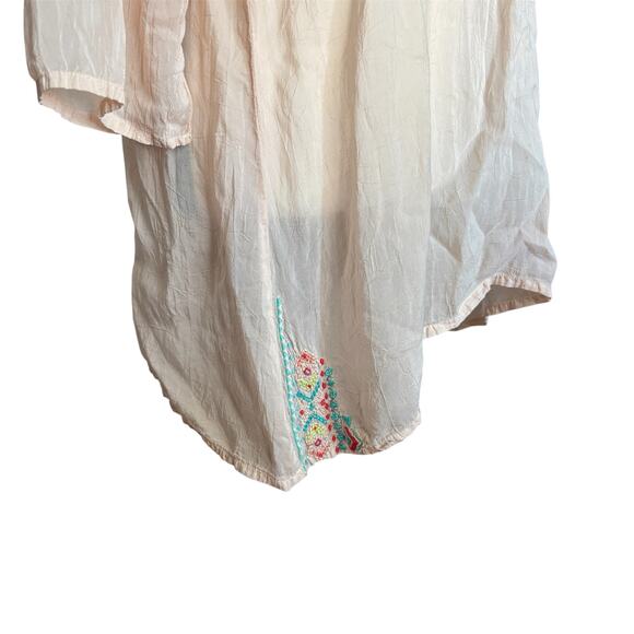 Johnny Was Embroidered Boho Tunic Top Medium Peach Floral Bird Cupra Rayon - Picture 5 of 11